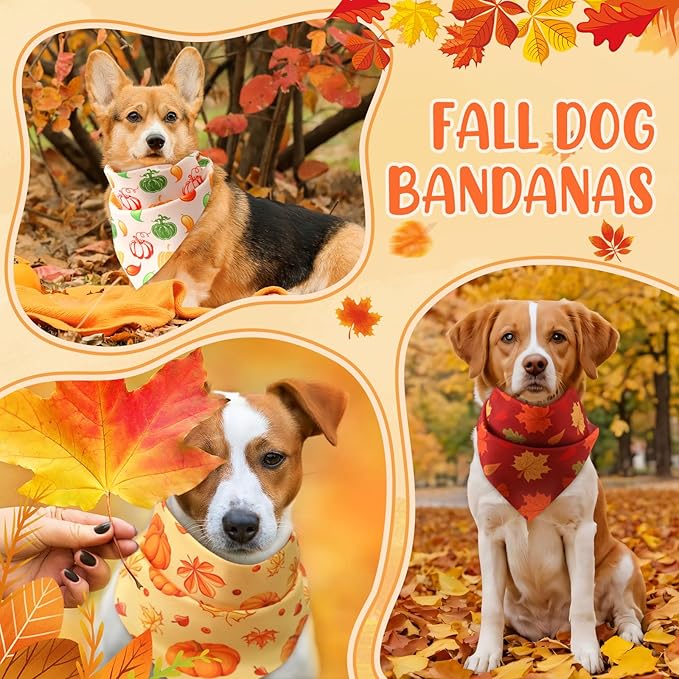 Abbylike 50 Pcs Fall Dog Bandanas Bulk Pumpkin Bandanas for Dogs Triangle Kerchief Bibs Scarf for Small Medium Large Pets Autumn Thanksgiving Costume Accessories, 25 Styles (25.6 x 17.7 x 17.7 Inch)-PurrikoPets