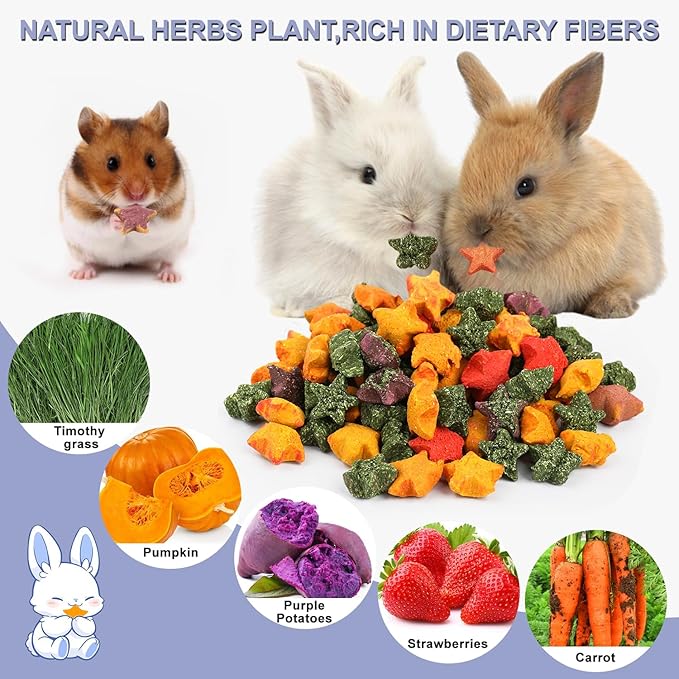 Rabbit Treats, Healthy Bunny Treats Natural Mini Star Shaped Snacks Treats for Pet Rabbits and Small Animals Molar Toys Guinea Pig Hamster Chinchilla Gerbil-PurrikoPets