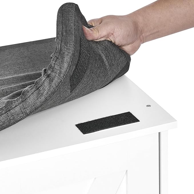 2-Tier Storage Bench, Shoe Bench with Padded Seat Cushion, Entryway Bench with 4 Barn Doors, Adjustable Shelf, 13.8" D x 47.2" W x 17.7" H, for Entryway, Living Room, Bedroom, White-PurrikoPets