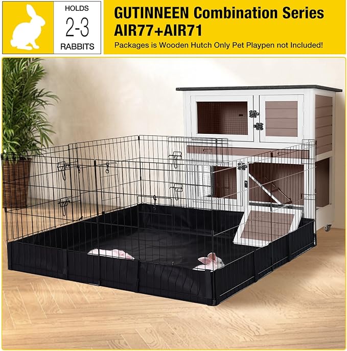 Aivituvin 2-Tier Rabbit Hutch with Tarp Door and Wheels Bunny Cage Indoor Outdoor Guinea Pig Cage Expandable with Pet Playpen 36" L, Brown-PurrikoPets