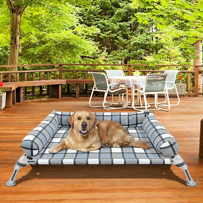 Elevated Raised Dog Bed Cot - Cooling Raised Dog Beds with Bolster Portable Washable Pet Cot Bed with Metal Frame Dogs Hammock Bed for Indoor & Outdoor-PurrikoPets