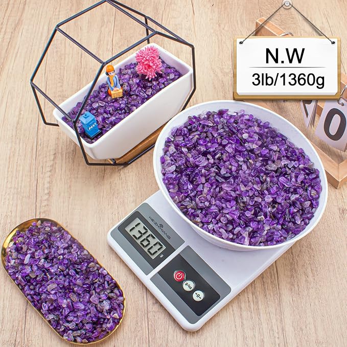 3 LB Amethyst Crystal Rocks Tumbled Crushed Stones Amethyst Crystal Quartz Chips Bulk Natural Gemstones Healing Reiki Mini Quartz Vase Filler Fish Tank Gravel Rocks-PurrikoPets