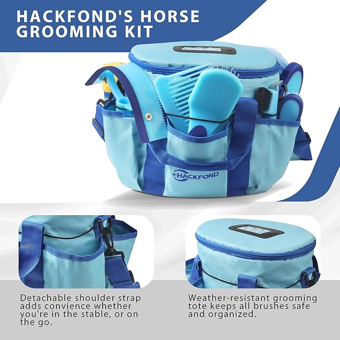 Horse Grooming Kit 9pcs Horse Brushes Equine Grooming Brushes Tack Room Supplies Set with Organizer Tote-PurrikoPets