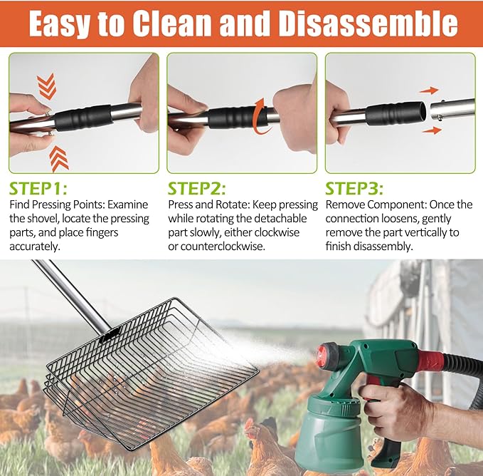 Esmorah 10 Inch Large Metal Chicken Poop Scooper for Sand & Coop Cleaning - Long Sifting Shovel with 24"-68" Adjustable Handle, 5 Lengths Heavy Duty Stainless Steel-PurrikoPets