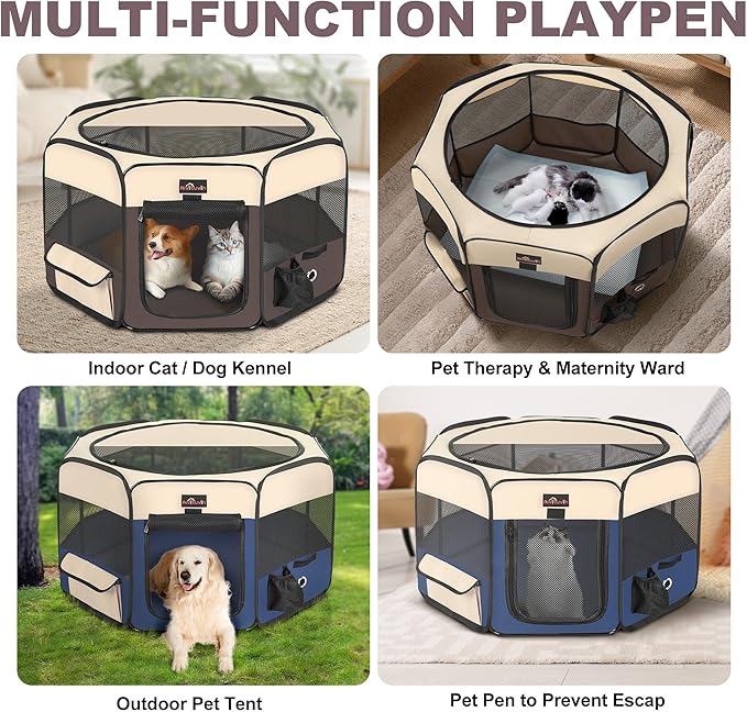 Aivituvin Dog Playpen Foldable Waterproof Pet Play Pens for Cat, Puppies, Rabbits, Chickens, Durable Portable Pet Tent for Travel Camping Indoor/Outdoor Brown XL-PurrikoPets
