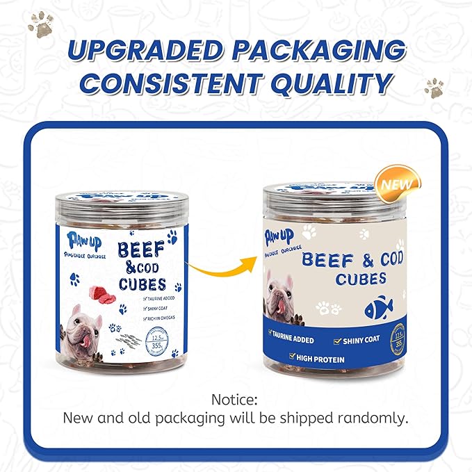 Dog Treats Training Rewards, Beef Cod Cubes, 1% Taurine Added, 12.5 oz, Rawhide Free, Grain Free, Low Fat Dog Training Rewards and Snacks, No Additives-PurrikoPets