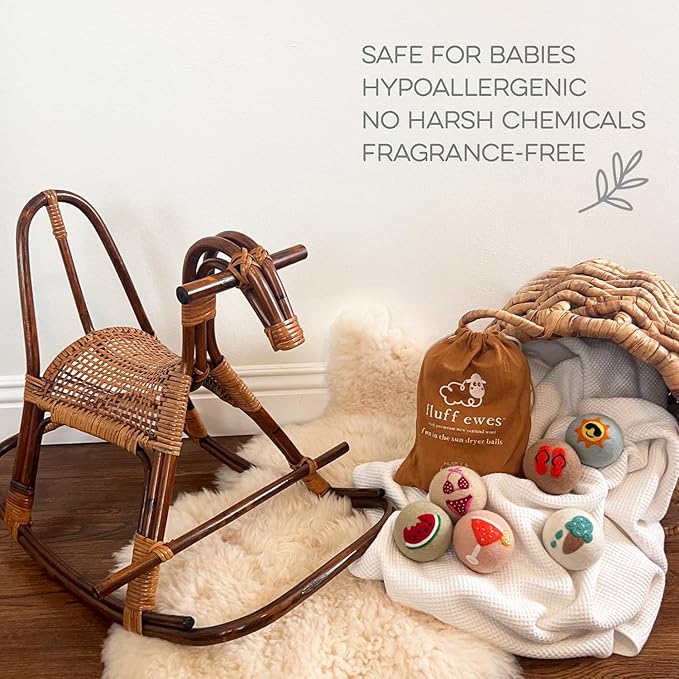 Fluff Ewes Wool Dryer Balls 6 Pack Premium New Zealand Wool Laundry Balls for Dryer, No Static Dryer Balls Laundry Reusable, XL Wool Dryer Balls Cute, Baby Dryer Balls for Dryers - Fun in The Sun-PurrikoPets