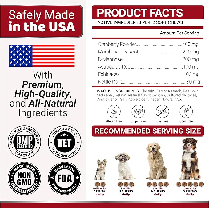 Dog UTI Treatment - 170 Treats - Cranberry Supplement for Dogs - Bladder Control - Urinary Tract Infection Treatment - UTI Medicine Multivitamin - Vitamins and Supplements - Made in USA-PurrikoPets