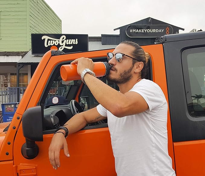 DRINCO Stainless Steel Water Bottle Spout Lid Vacuum Insulated Double Wall Water Bottle Wide Mouth (40oz 32oz 22oz 18oz 14oz) Leak Proof Keep Cold Sport Camping Hiking (22 oz, 22oz Orange)-PurrikoPets