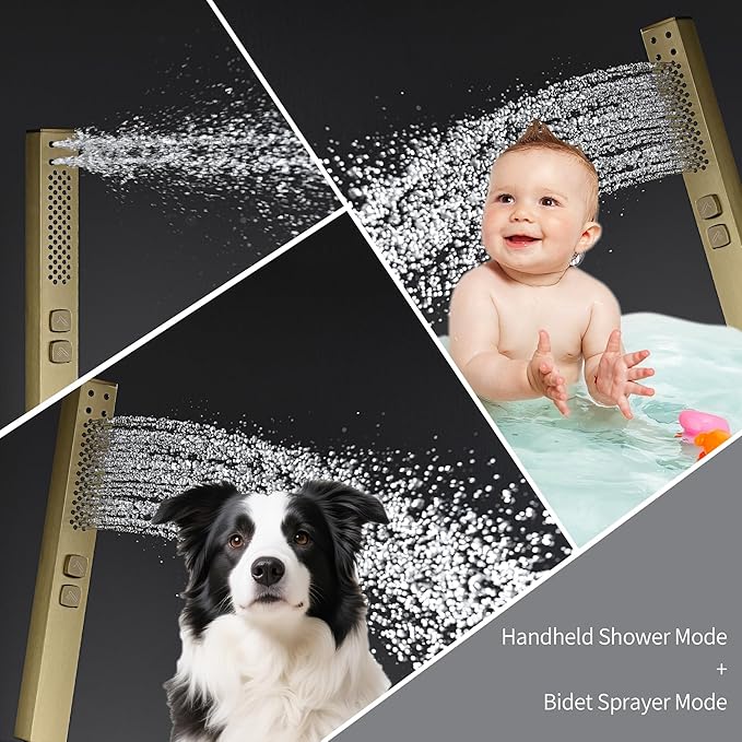 10" Square Rainfall Bathtub and Shower Trim Systems with Rotating Handheld Sprayer, Foldable Tub Spout, Wall-Mounted, Solid Brass Valve with Shampoo Platform- Brushed Gold (Square, Brushed Gold)-PurrikoPets