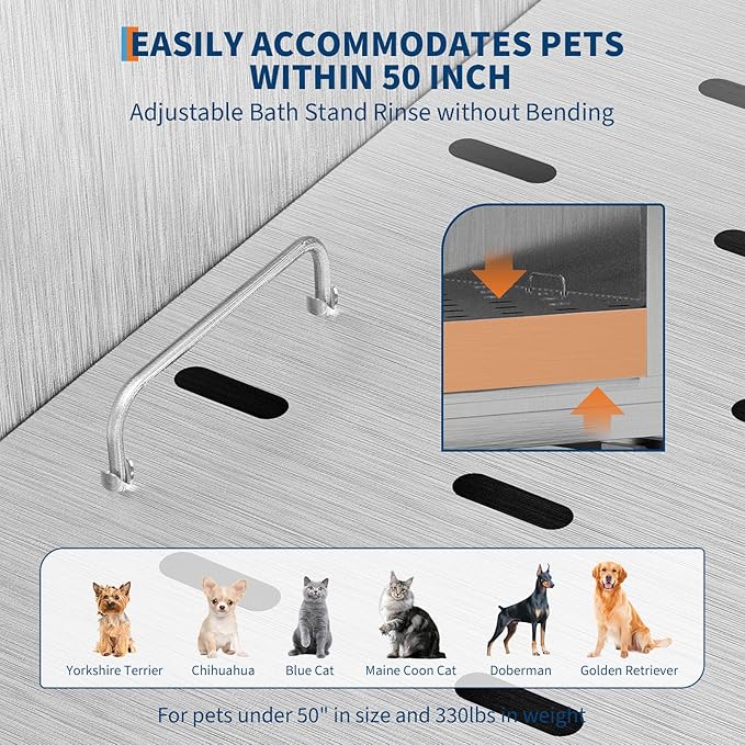 50" Stainless Steel Professional Dog Washing Station - Pet Bathing Tub w/Non-Slip Stairs | Slip-Resistant Floor Grate | for Large/Medium/Small Dogs-PurrikoPets