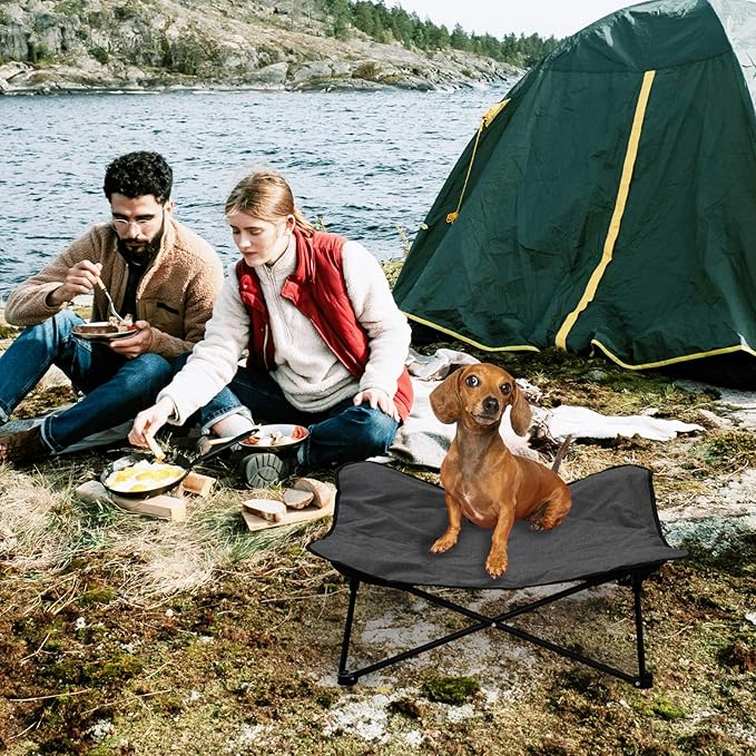 Elevated Dog Bed, Portable Raised Pet Cot for Outdoor and Indoor Folding Dog Cot Bed with Comfortable Padded Filling Carrying Bag Included Pet Raised Travel Lounger for Camping Traveling (28x28x8inch)-PurrikoPets