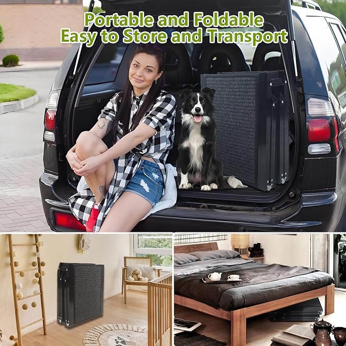 Dog Ramp for Cars SUV Truck-17.3x71in Heavy Duty Foldable Wide Outdoor Pet Stairs with Non-Slip Surface Portable Folding Design for Large Dogs Up to 250lbs (63" L x 17.3" W)-PurrikoPets