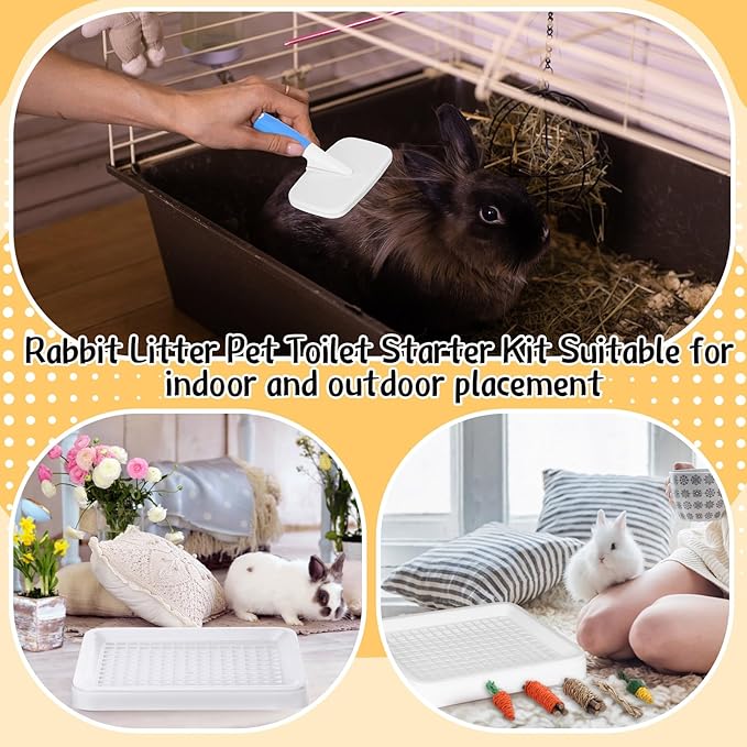 19 Pcs Rabbit Starter Kit Small Bunny Litter Box Animal Grooming Kit Water Bottle Bunny Toys Hay Feeder Bowl Blankets with Cleaning Set for Guinea Pig Rabbit Accessories (White)-PurrikoPets