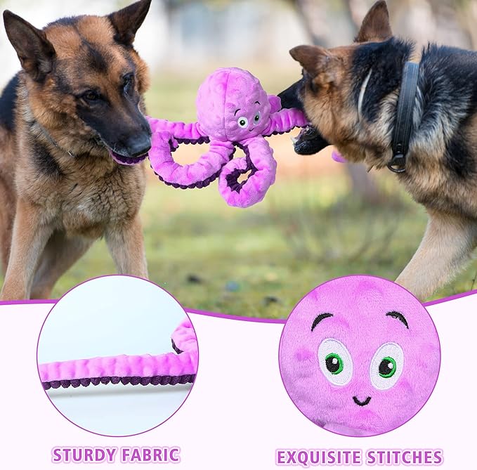 Dog Squeaky Toys Octopus - Tough Plush Large Medium & Small Dog Toys - Stuffed Animals Puppy Toys - Funny Cute Dog Toy for Dog Birthday Presents (Octopus Purple)-PurrikoPets