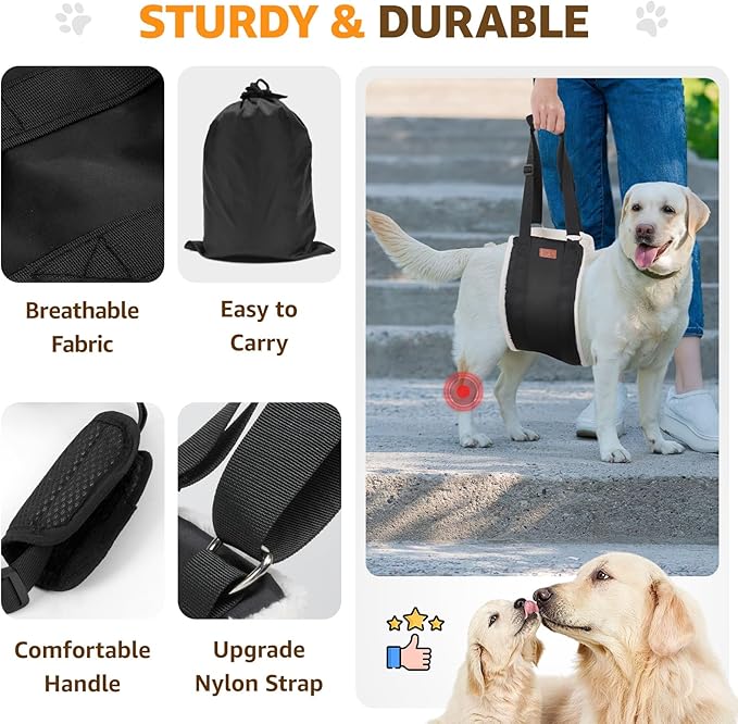 Adjustable Dog Lift Harness Dog Sling for Large Dogs Hind Leg Support Soft Lift Support and Rehab Harness for Weak Rear Legs, Helps Senior, Injured, Disabled and After ACL Surgery Dogs Large-PurrikoPets
