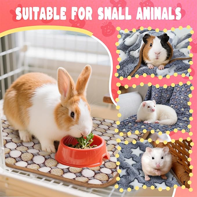 6 Pcs Guinea Pig Bedding Cage Liners Small Animal Flannel Blankets Sleep Mat Absorbent Reusable Pet Pee Bedding Pad Cover for Dog Cat Hamster Ferret Chinchilla Rabbit Hedgehog (30 x 42 Inch, Multi)-PurrikoPets