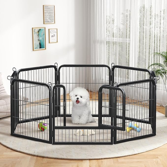 24 Inch 8 Panels Dog Playpen - Metal Pet Exercise Pen for Puppy, Indoor/Outdoor Dog Fence for Yard, Garden, Camping & RV Travel-PurrikoPets