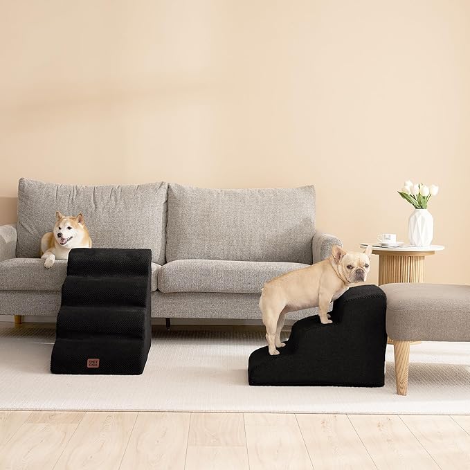 EHEYCIGA Curved Dog Stairs Ramp for High Beds 19.7" H, 4-Step Dog Steps for Small Dogs and Cats, Pet Stairs for High Bed Climbing, Non-Slip Balanced Pet Step Indoor, Black-PurrikoPets
