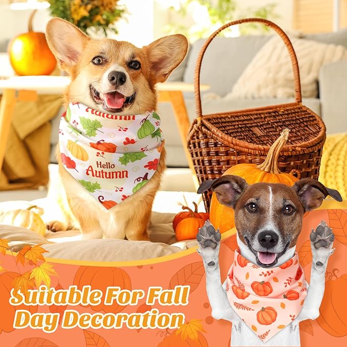 Abbylike 200 Pcs Fall Dog Bandanas Bulk Pumpkin Bandanas for Dogs Pets Triangle Kerchief Bibs Scarf for Fall Autumn Thanksgiving Costume Photo Props Accessories Pet Shops Adoption Events, 25 Styles-PurrikoPets