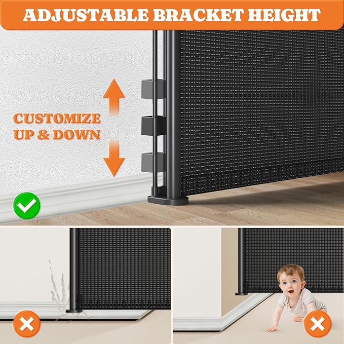 Extra Tall Retractable Baby Gates: 51" High Pet Gate, Extend up to 71" Wide, Mesh Baby Gate with Support Rods Jump-Proof Design for Cats & Large Dogs Tall Dog Cat Gate Indoor Outdoor, Black-PurrikoPets