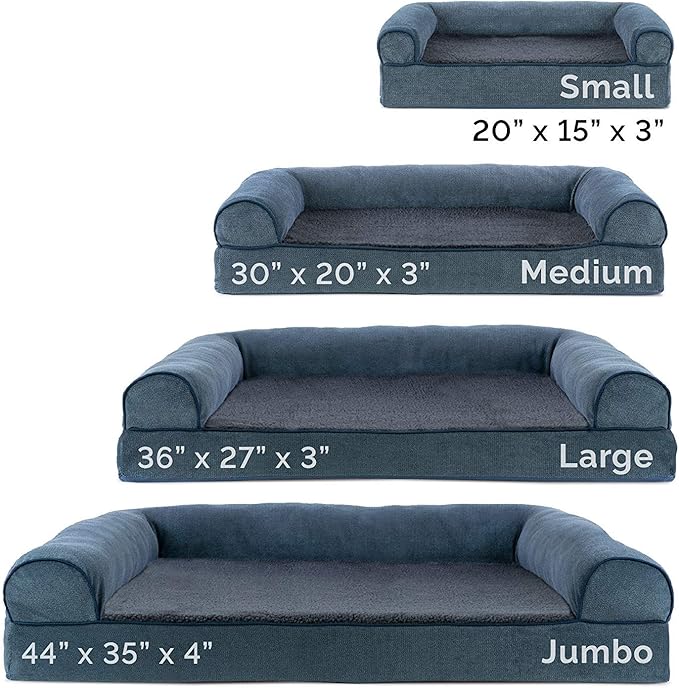 Furhaven Cooling Gel Dog Bed for Large/Medium Dogs w/ Removable Bolsters & Washable Cover, For Dogs Up to 55 lbs - Sherpa & Chenille Sofa - Orion Blue, Large-PurrikoPets