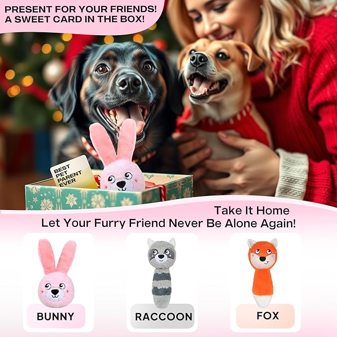 Fida Squeaky Dog Toys for Aggressive Chewers 3 in 1, Dog Chew Toys with 3 Layers,Interactive Dog Toys for Large Dogs Balls to Keep Them Busy for Small Medium Dogs(Pink Bunny)-PurrikoPets