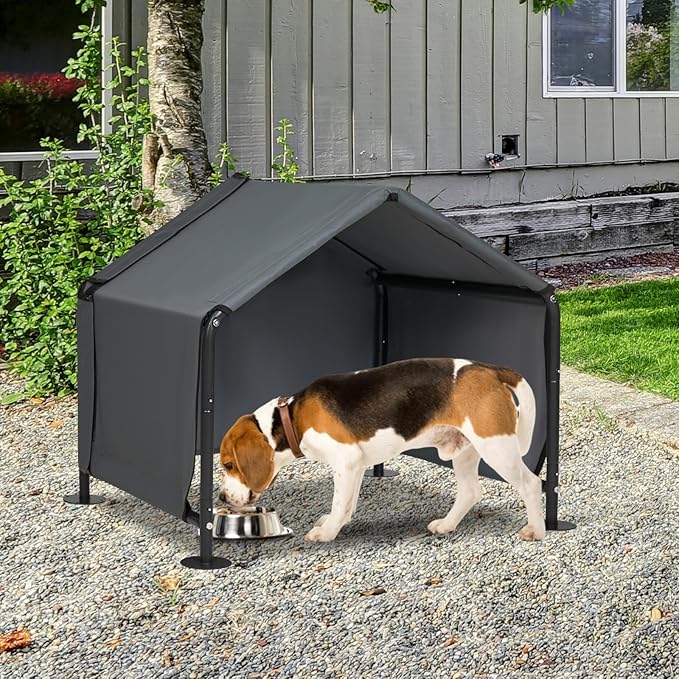 Dog Shades for Outside - Outdoor Dog Kennel for Small Dogs, 29.53”x25.59”x25.59” Outdoor Sun Rain Canopy Pet House, Waterproof Pet Canopy Shelter for Small Animals with Ground Nails-PurrikoPets