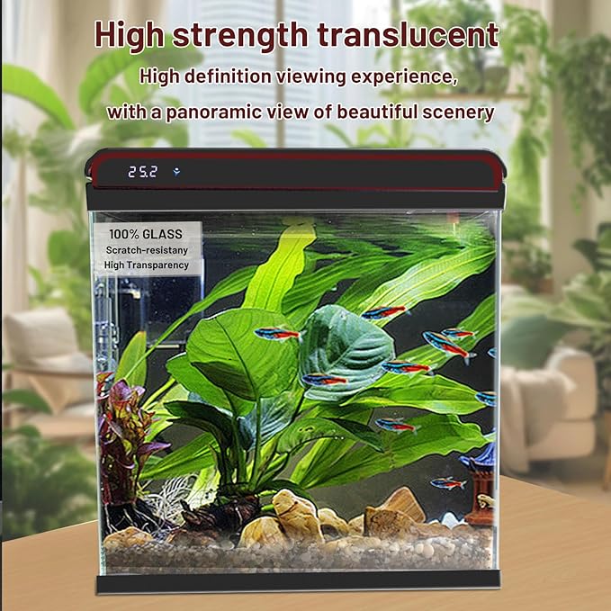10 Gallon Glass Fish Tank Aquarium Starter Kit - Self-Cleaning with 3-Color LED Lights, Ultra-Quiet Pump & Filter, Smart Temperature Monitoring for Betta, Shrimp, and Tropical Fish-PurrikoPets
