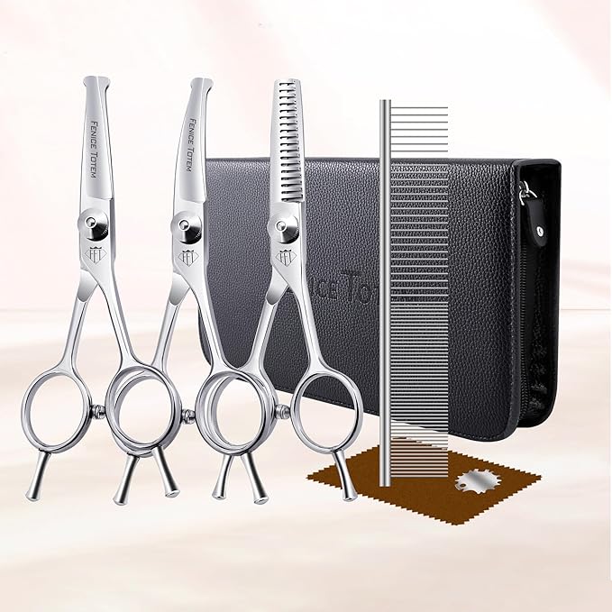 Dog Grooming Scissors: 3 in 1 Pet Shears Set Made Of Advanced Stainless Steel Alloy for Trimming Dogs Cats and Other Pets Face and Paws-PurrikoPets
