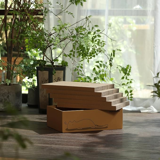 FUKUMARU 5 PCS Cat Scratching Boards, 11.4 Inch Width Ex-Large Cat Scratcher Box, Reversible Cardboard Scratchers for Indoor Cats, Cat Scratch Box for Large, Medium and Small Cats, Protect Furniture-PurrikoPets