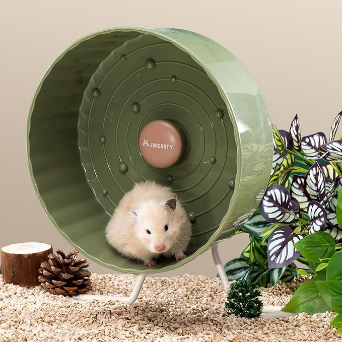 9.5" Silent Hamster Wheel, Non-Slip Track, Exercise, Release Stress, Relieve Anxiety, Adjustable Height Stand, for Syrian Dwarf Hamster, Gerbil, Mice, Other Small Medium Sized Pets, Green-PurrikoPets