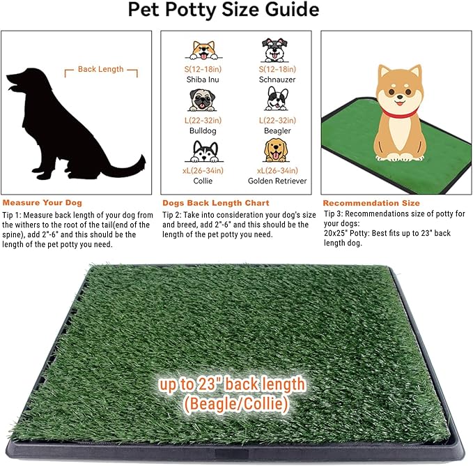 Dog Grass Pad with Tray 25"X20" - Portable Dog Litter Box for Balcony/Patio, Indoor/Outdoor Artificial Turf Pet Potty for Puppy Training, with Washable Pee Pad and Fake Grass Mat-PurrikoPets