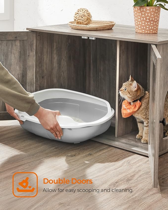 Feandrea Cat Litter Box Enclosure, Litter Box Furniture Hidden with Removable Divider, Indoor Cat House, End Table, 31.5 x 20.9 x 19.7 Inches, Greige UPCL002G01-PurrikoPets