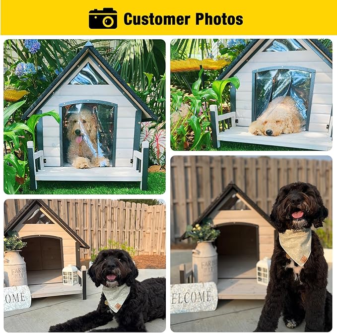 Aivituvin Dog House Outdoor with Metal Frame, Dog Kennel Outside for Small to Medium Breed, 45" Weatherproof Large Dog Shelter with Anti-Chewing Iron Frame, White (45" D x 32.9" W x 32.6" H)-PurrikoPets