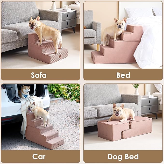 EHEYCIGA Dog Stairs for Bed 18" H, 4-Step Dog Steps for High Bed, Pet Steps for Small Dogs and Cats, Non-Slip Balanced Pet Ramp Indoor, Pink-PurrikoPets