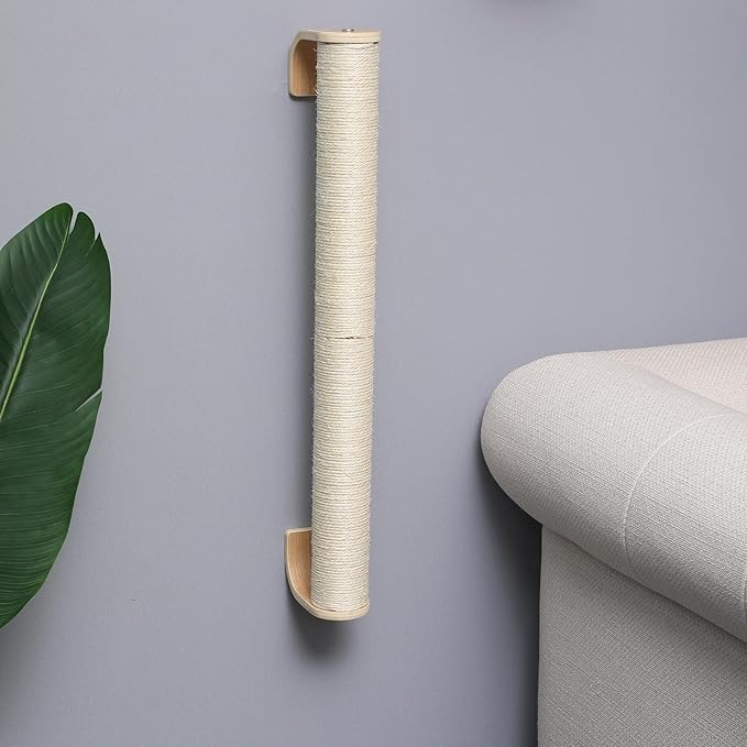 FUKUMARU Cat Wall Scratcher, 28" Wall Mounted Kitten Scratching Post, Sturdy Sisal Climbing Tree for Indoor Cats-PurrikoPets