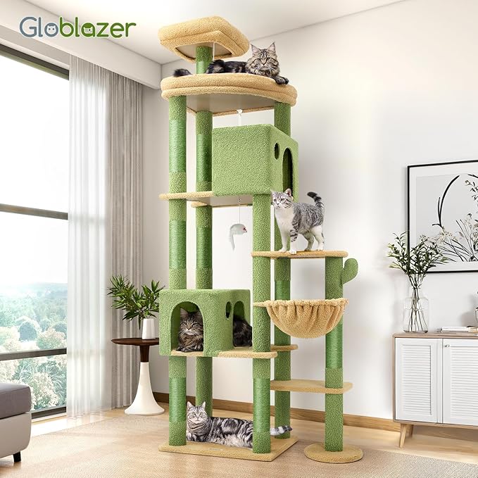 Globlazer Cactus Giant Cat Tree, 83 inch Cat Tree for Indoor Cats Large Adult, XXL Cat Tower with 9 Scratching Posts for 20lb+ Heavy Duty Large Adult Cats, F83, Green-PurrikoPets