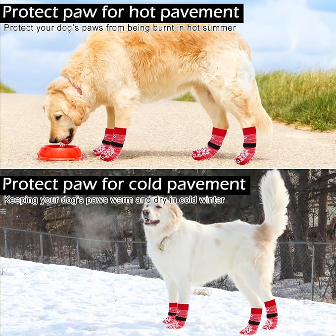 EXPAWLORER Anti Slip Dog Socks, Red, Medium, 4 Count, Fabric, Elastic Band, Dog, Paw Protection, Indoor & Outdoor-PurrikoPets