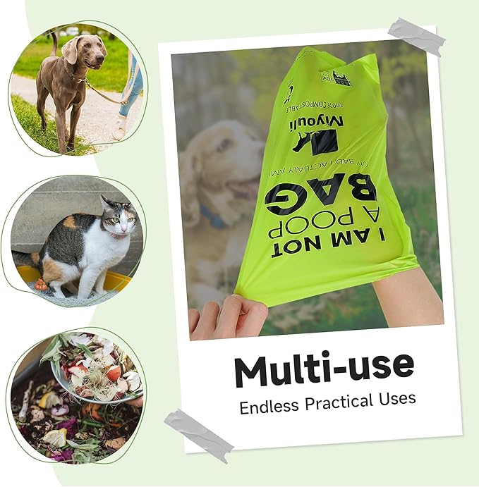 100% Certified Compostable Dog Poop Bag Rolls, 120 Bags (8 Rolls) Eco-Friendly Poop Bags for Dogs, Leak Proof Unscented Easy Open Poop Waste Bag(Green)-PurrikoPets