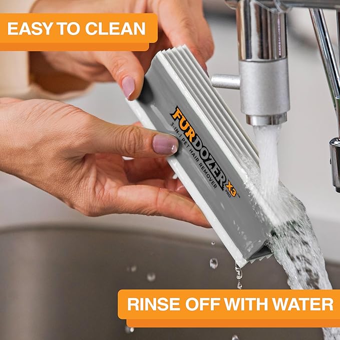 FurDozer X3 PRO Pet Hair Remover & Auto Detailing Tool - Cat & Dog Hair Remover for Carpets, Car Interiors, Couches, Bedding, & Furniture - Reusable Pet Hair Removal Tool for Dog Fur & Lint, 5", Grey-PurrikoPets