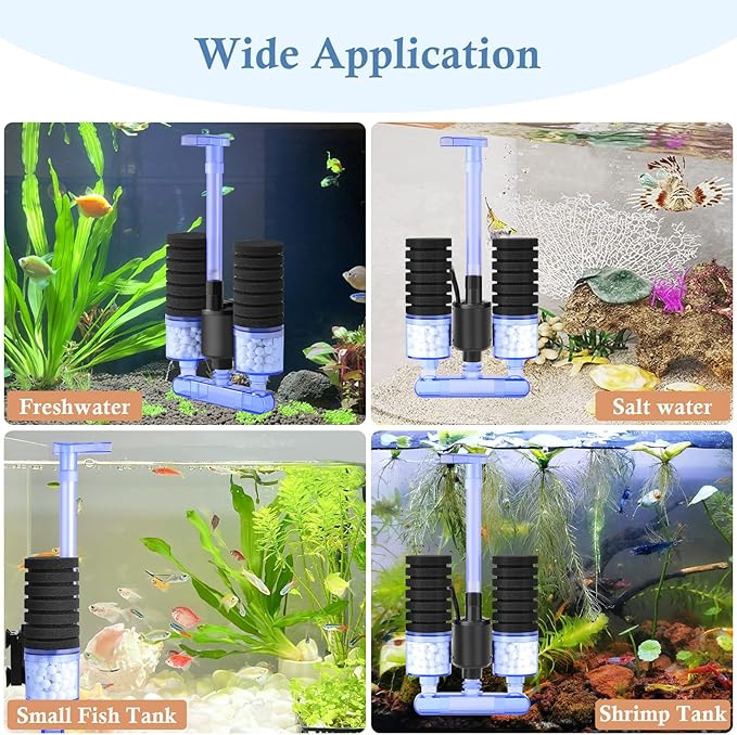 FEDOUR Aquarium Sponge Filter with Water Pump, Quiet Electric Biochemical Filter, with 4pcs Filter Sponge and Ceramic Balls, for up to 40Gallon Fish Tank, Turtle Tank, Shrimp Tank-PurrikoPets