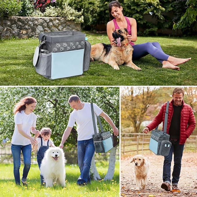 Dog Travel Bag with Treat Pouch, Airline Approved Dog Bags for Traveling, 2 Dog Food Travel Container, 2 Travel Bowls, Weekend Dog Travel Bag for Supplies, Dog Travel Kit Accessories-PurrikoPets