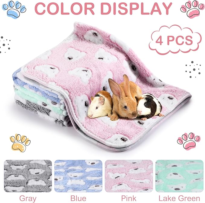 4 Pcs Waterproof Guinea Pig Blankets Washable Small Animal Fleece Bedding Absorbent Guinea Pig Cage Liners Reusable Pet Pee Pad Sleep Mat Pad Cover for Hamster Ferret (Bear Pattern,24 x 16 Inch)-PurrikoPets