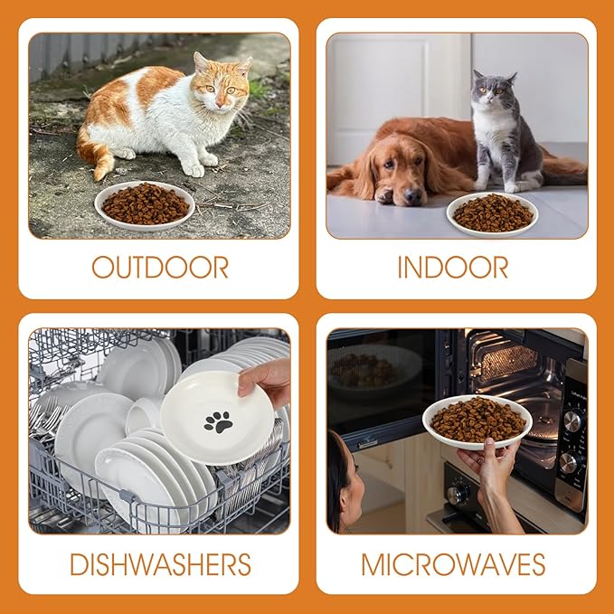 6 Pack Cat Food Bowl, Ceramic Cat Bowls, Anti Whisker Fatigue Cats Bowl Set, 5.9 Inches Shallow Wide Kitten Plates for Food and Water-PurrikoPets