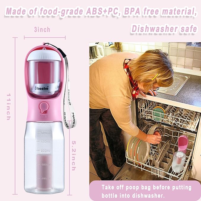 Dog Water Bottle with Food Container & Poop Bag Holder, Travel Water Bowl, Portable Pet Dispenser, Dog Stuff Accessories Items, Puppy Essentials Necessities for Yorkie Chihuahua Walking Hiking-PurrikoPets