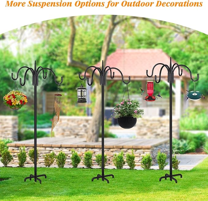FEED GARDEN 76 Inch Four Shepherd Hooks for Outdoor,Bird Feeder Pole with 5 Prong Base, Adjustable Shepard Hooks for Hanging Plant, Solar Lanterns, Wind Chimes, 2 Pack-PurrikoPets