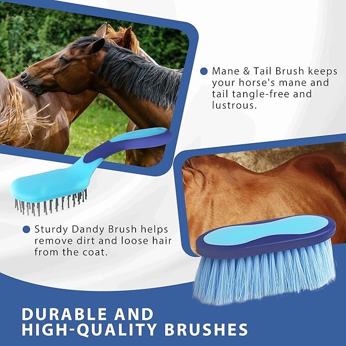 Horse Grooming Kit 9pcs Horse Brushes Equine Grooming Brushes Tack Room Supplies Set with Organizer Tote-PurrikoPets