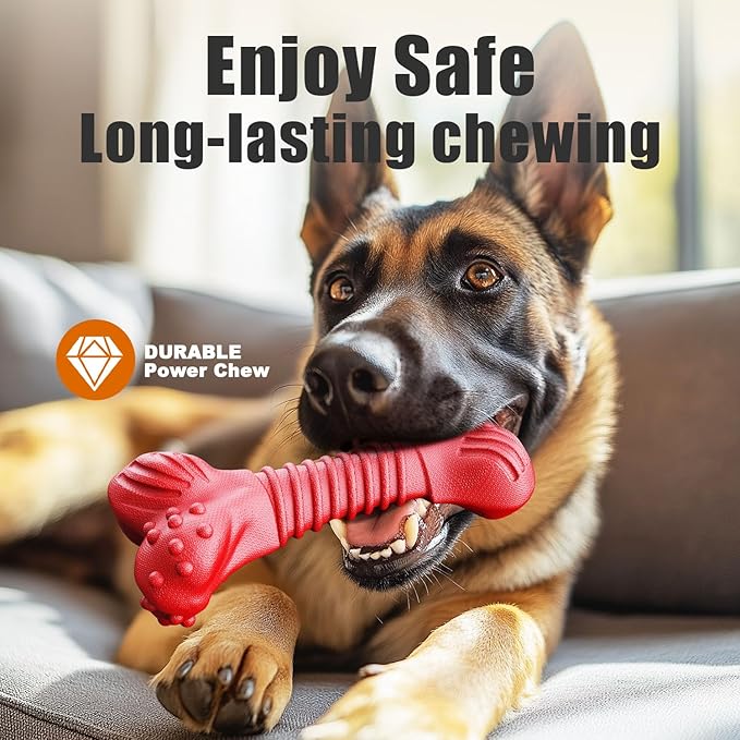 Dog Toys for Aggressive Chewers, Dog Toys for Medium Large Dogs, Natural Rubber Dog Chew Toys with Beef Flavor, Indestructible Chew Toys for Aggressive Chewers (red)-PurrikoPets
