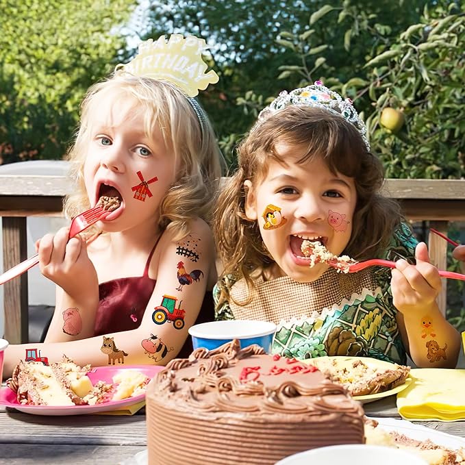 72 PCS Farm Barnyard Animal Pre-Cut Temporary Tattoos Sticker Birthday Decorations Party Supplies Favors Gift Boy Girl Farmhouse Cow Chicken Tattoo School Reward Themed (Normal)-PurrikoPets